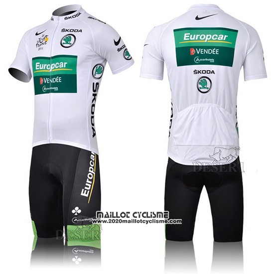 2011 Maillot Ciclismo Europcar Lider Vert et Blanc Manches Courtes et Cuissard